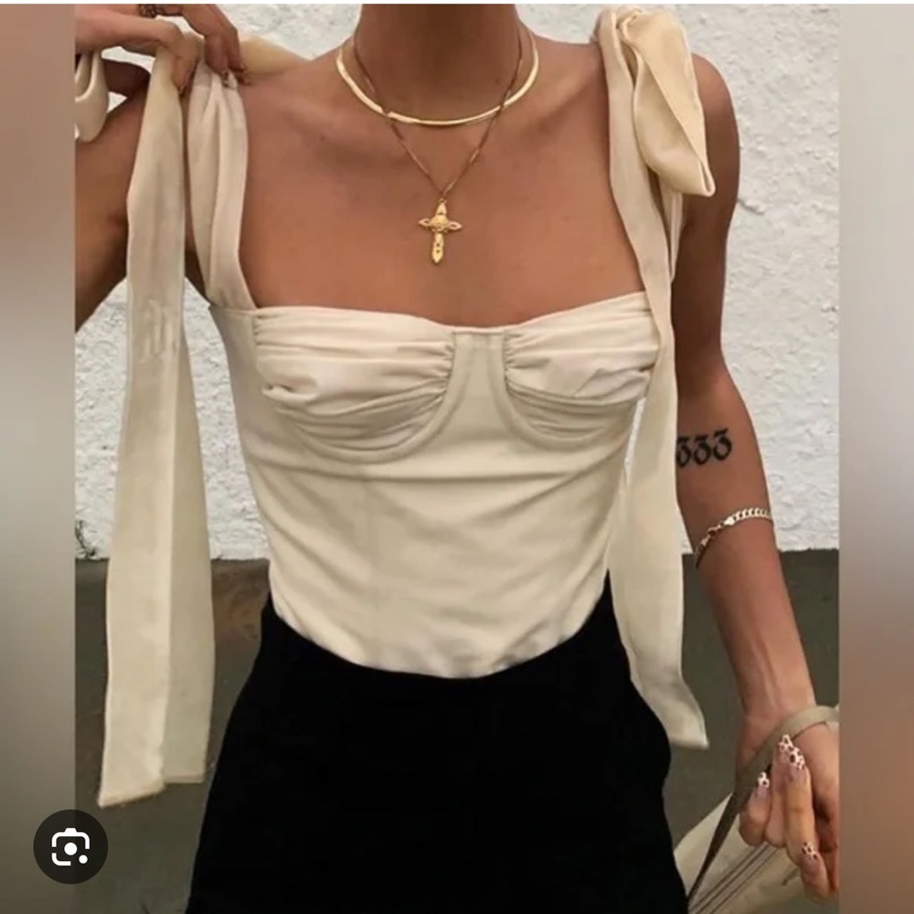 SOLD OUT Orseund Iris Cream Bustier Velvet Shoulder Bow Ties M